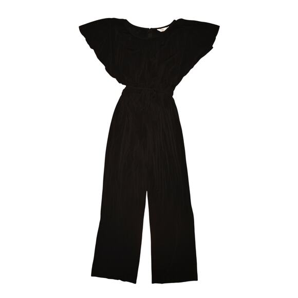 TRINA TURK NEW $378‎ Black Flutter Sleeve Belted Wide Leg Jumpsuit Size 2 - Picture 3 of 4